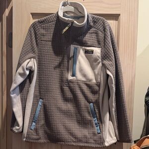 L.L. Bean Gray and Cream Fleece with Blue Accents